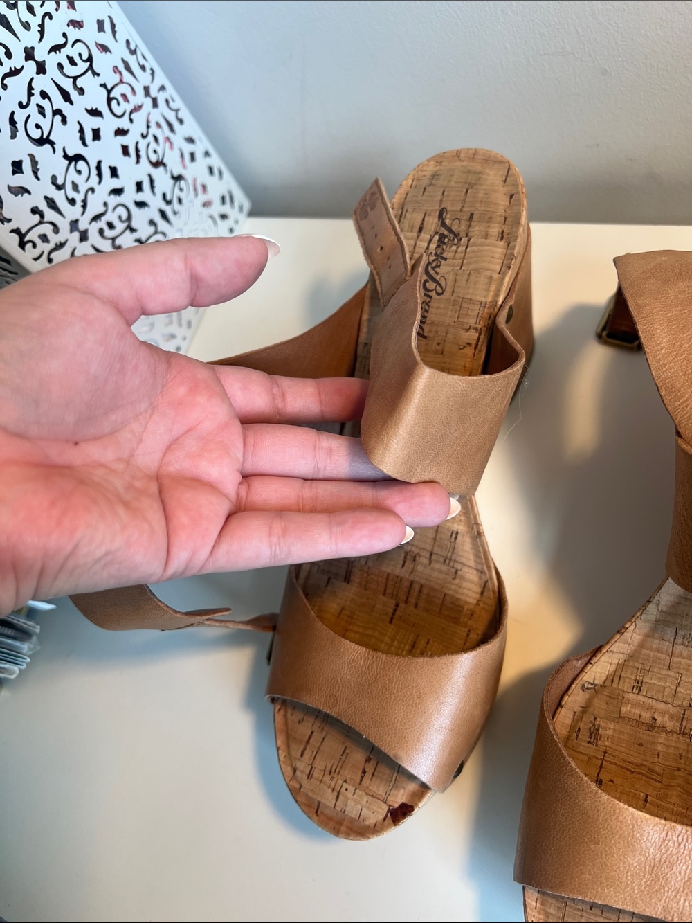 Lucky Brand Moran Platform Sandal Cork Wedge Brown Leather - Picture 6 of 10